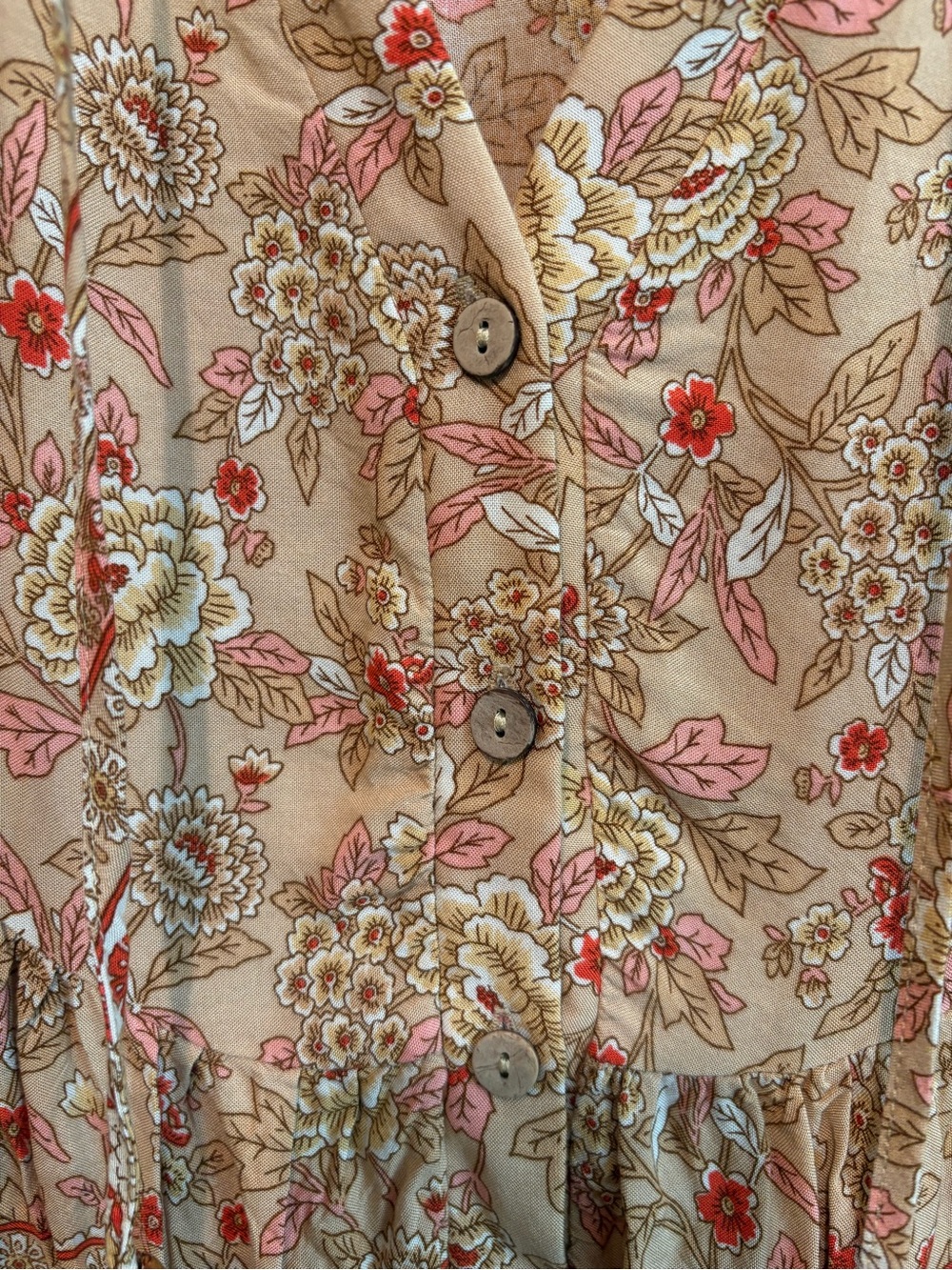 Elings Beige Floral Button-Down Peasant Top - Picture 4 of 7